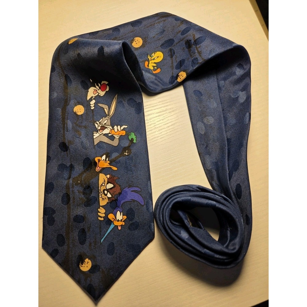 Looney Tunes Vintage 1995 Men's Tie-Tweety, Sylvester, Bugs Bunny, Taz, Blue